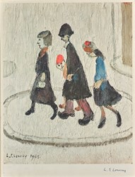 The Family by L.S. Lowry - Offset lithograph printed in colours on wove paper sized 9x12 inches. Available from Whitewall Galleries